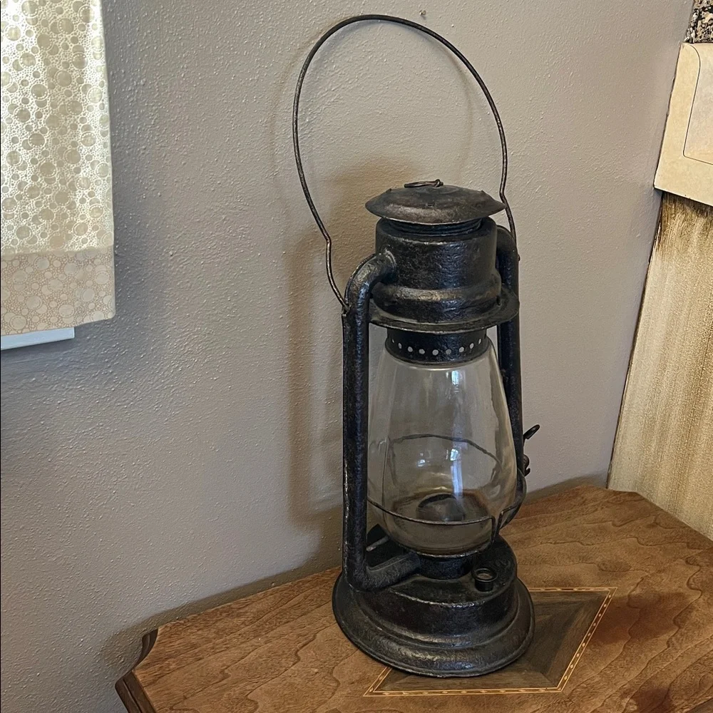 Vintage black glass and metal Lantern